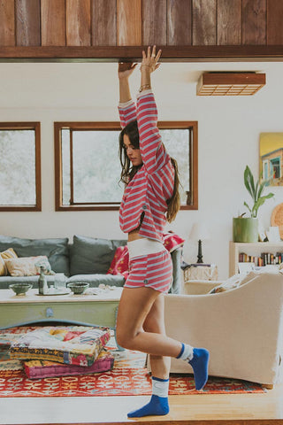 Pau Hana Shorts - Pink, Blue and White Stripe