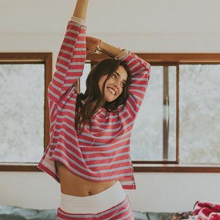 Boxy Long Sleeve - Pink, Blue and White Stripe