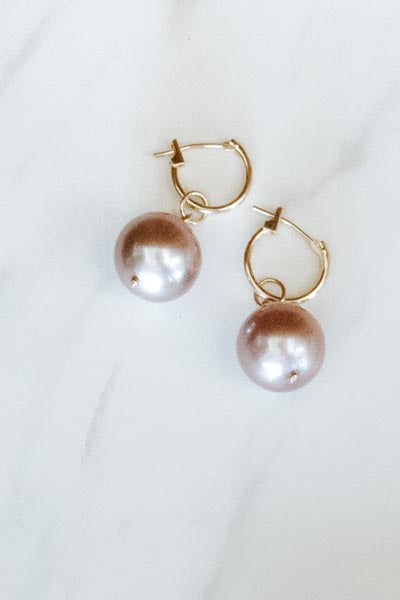 Wings Hawaii Pearl earring charms in solid 14k yellow gold. Fine jewelry handmade with aloha in Maui. Pink freshwater pearls, shown with sleeper hoops sold separately. Made to pair with Charm Bar Mix + Match Hoop Earrings.