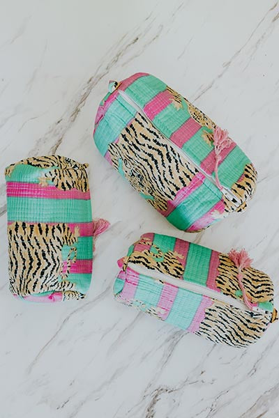 Kantha Toiletry Pouches - Tiger Stripes