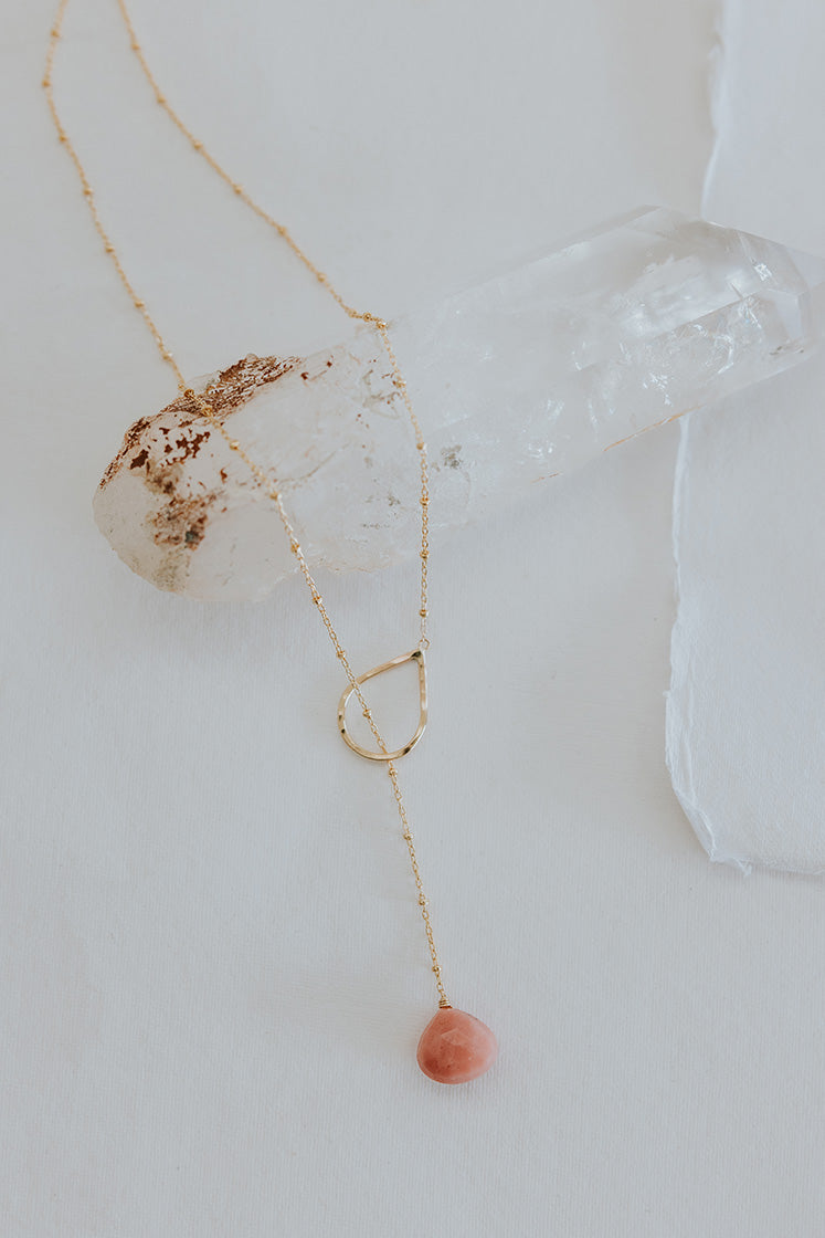 Lariat Necklace - Pink Opal
