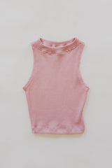 Wings Hawaii Ribbed Lexi Tank Top. Stretchy high neck cropped tank top in Rose pink. Designed in Maui, sewn in Bali. Sustainable, small batch, boho beachy chic women's apparel. thumbnail