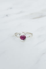 Wings Hawaii pink sapphire molten metal ring in solid sterling silver. Unique one-of-a-kind handmade jewelry from Maui. Ring size 7. 