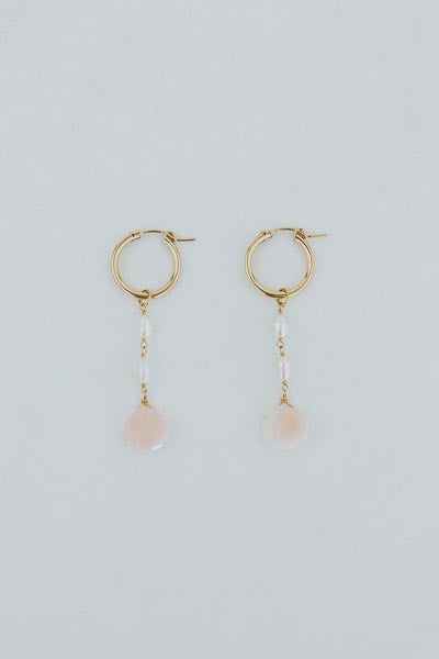 Good Karma Hoops - Pink Opal + Freshwater Pearls