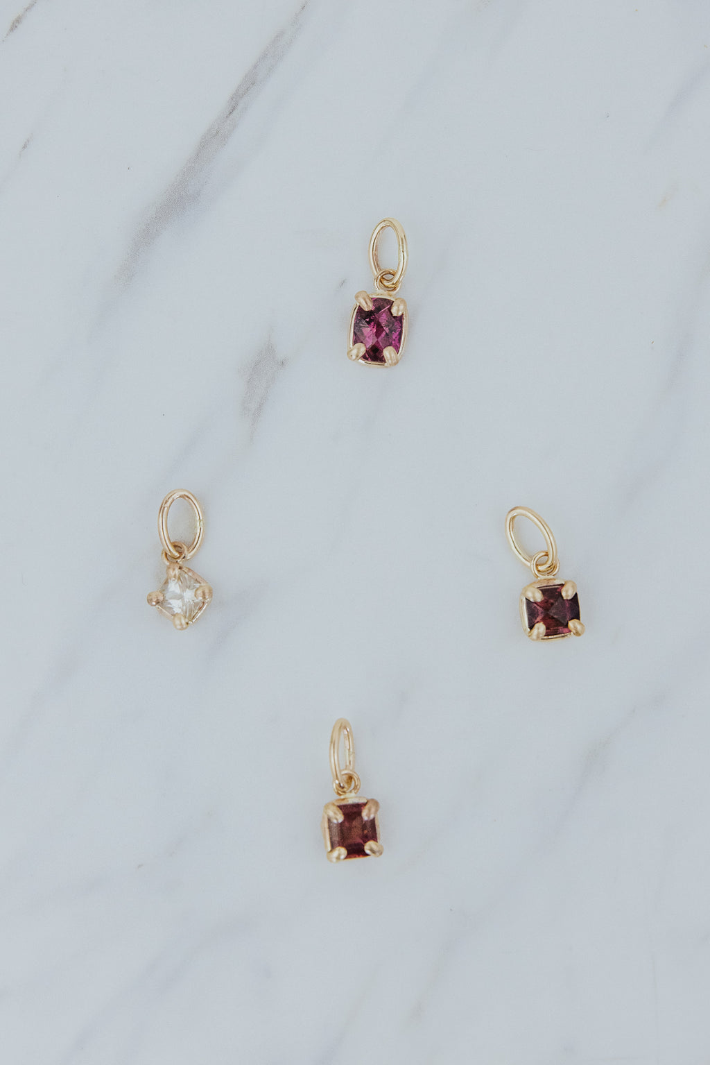 Wings Hawaii Charm Bar necklace charms pink tourmaline in 14k gold filled. Fine jewelry handmade in Maui. 