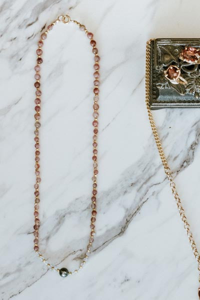 Tahitian Pearl Beaded Necklace - Pink Tourmaline