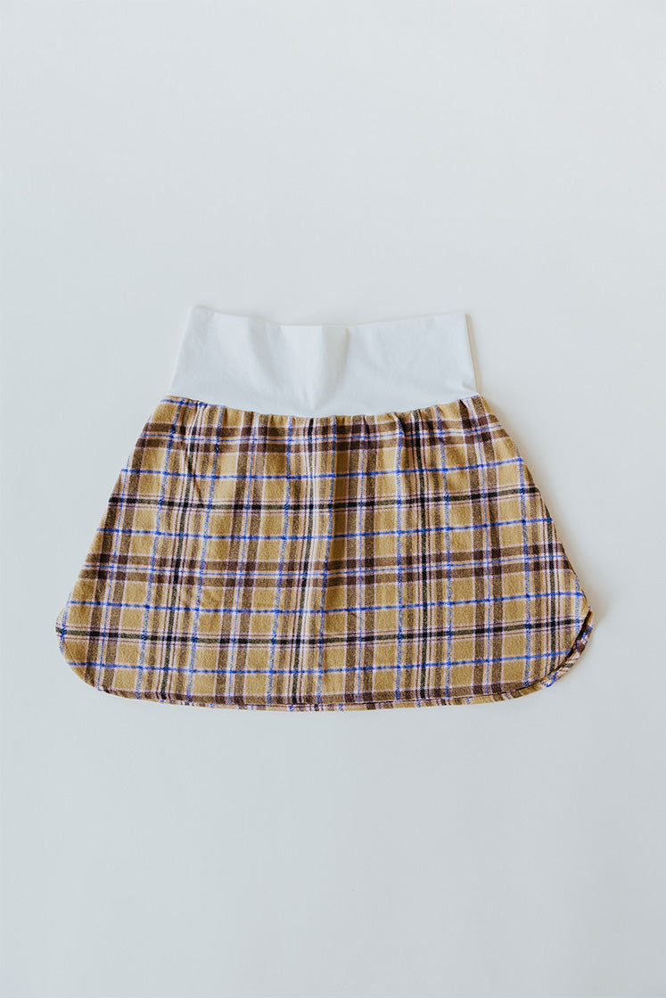 Plaid Flannel Mini Skirt - Gold & Purple