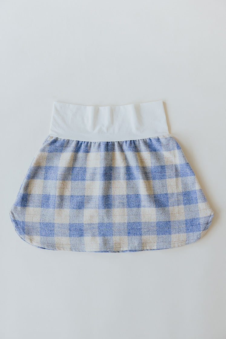 Plaid Flannel Mini Skirt - Cream & Blue