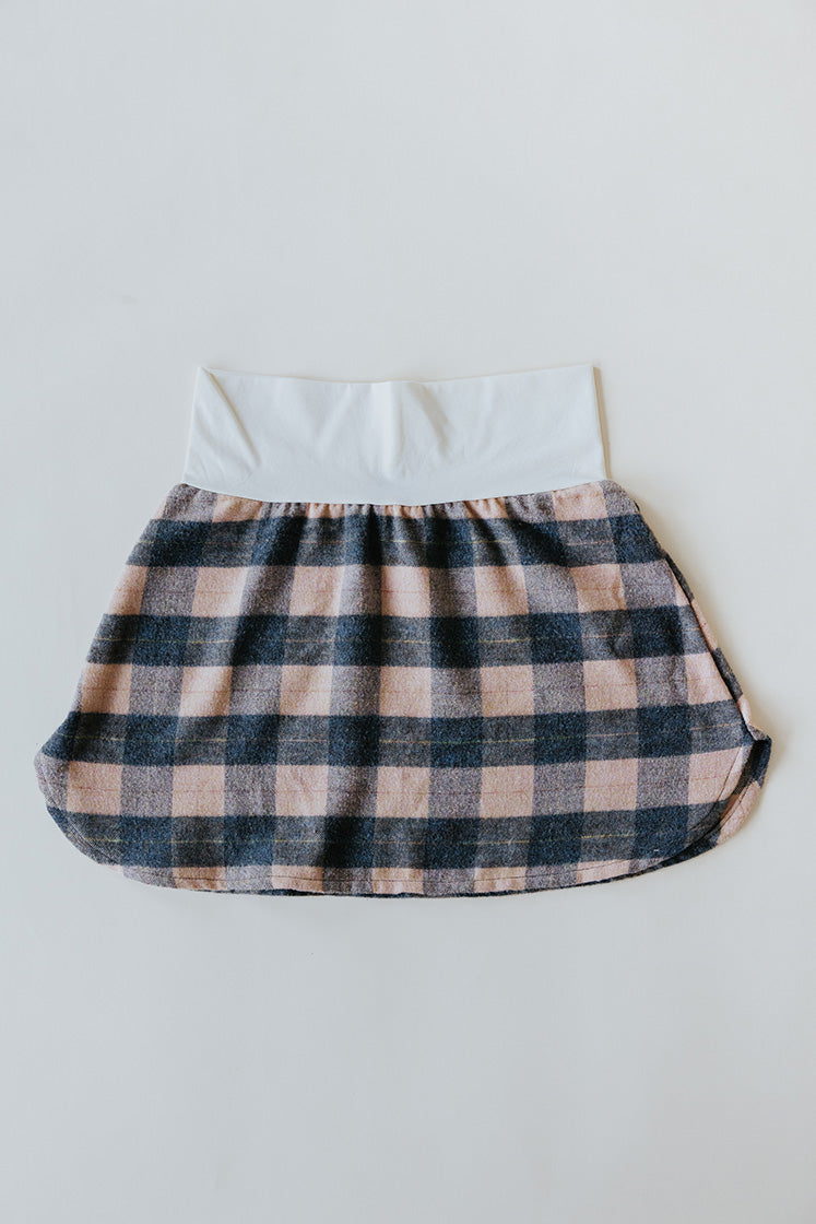 Plaid Flannel Mini Skirt - Peach & Grey