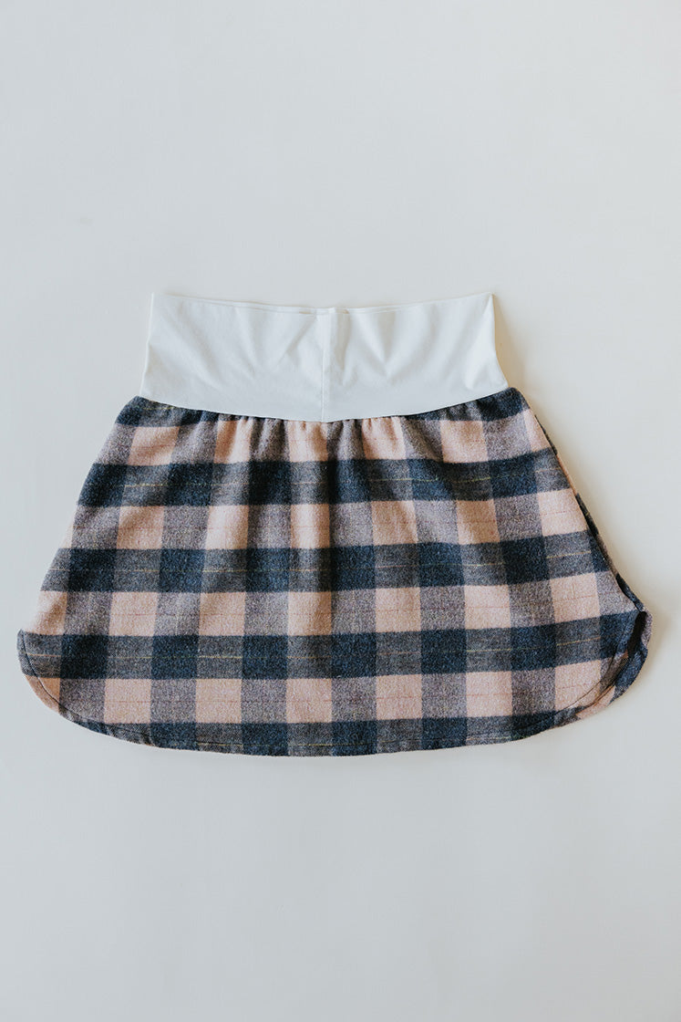 Plaid Flannel Mini Skirt - Peach & Grey