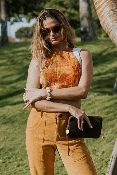Wings Hawaii vintage aloha fabric Pinafore Crop Top in hibiscus pop print 