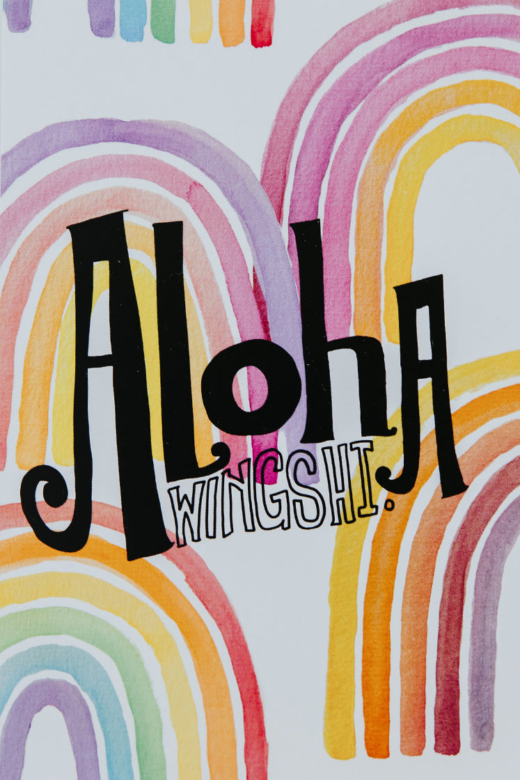 Wings Hawaii postcard - rainbow aloha 