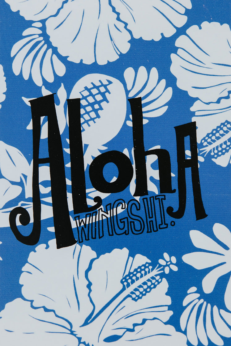 Wings Hawaii postcard - blue hibiscus aloha