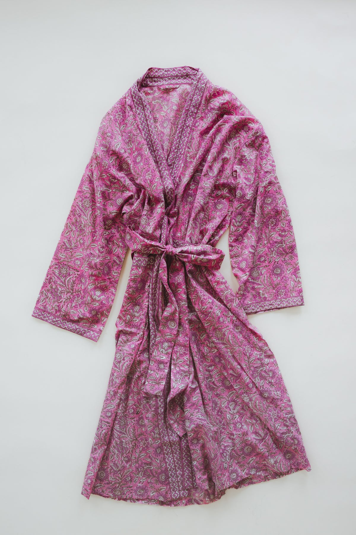 Wings Hawaii block print robes. 100% cotton, made in India. Lightweight, breathable 100% cotton in a variety of designs. Elevated, comfortable, chic loungewear. 