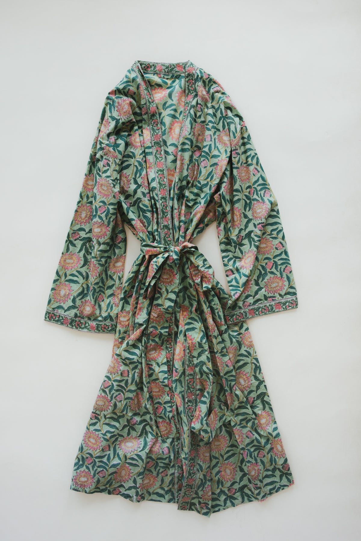 Wings Hawaii block print robes. 100% cotton, made in India. Lightweight, breathable 100% cotton in a variety of designs. Elevated, comfortable, chic loungewear. 