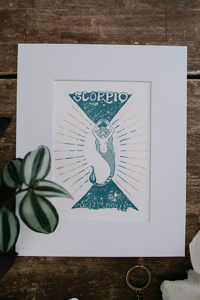 Wings Hawaii zodiac letterpress prints - scorpio matted