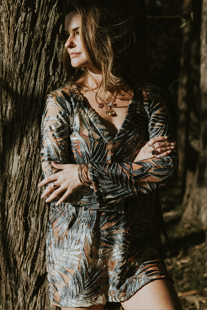 Bell Sleeve Mini Dress - Sheer Palms