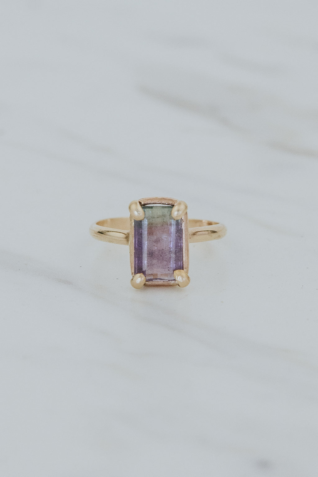 wings hawaii bi-color tourmaline green and purple gemstone ring in 14k gold-filled. Made in Maui fine jewelry. 