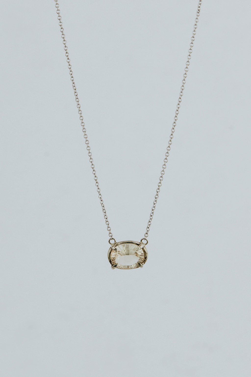 Prong Set Gemstone Necklace - Sunstone 14k WG