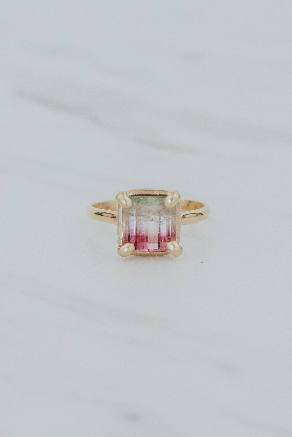 Wings Hawaii Venus ring with watermelon tourmaline in 14k gold-fill. Fine jewelry handcrafted in Maui. 