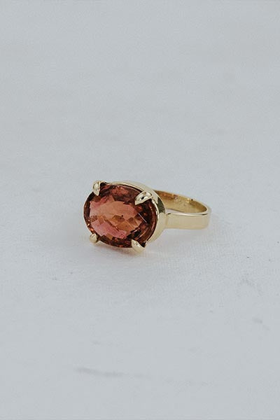 Wide Set Gemstone Ring - Pink Tourmaline | 14K