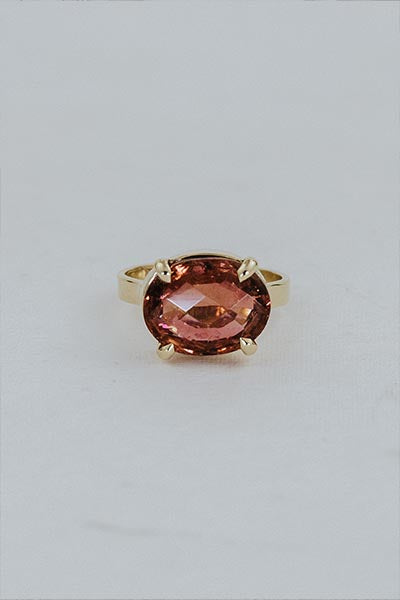 Wide Set Gemstone Ring - Pink Tourmaline | 14K