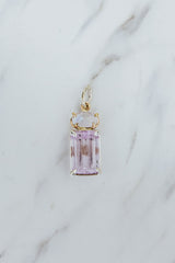 Wings Hawaii Kunzite + Moonstone mixed metals necklace charm in 14k yellow gold and sterling silver. Fine jewelry handmade in Maui.  thumbnail