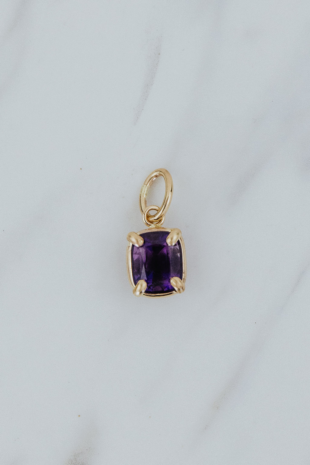 Wings Hawaii Amethyst necklace charm 14k yellow gold-fill. Fine jewelry handcrafted in Maui. Charm Bar collection, modern charm necklaces made in Hawaii