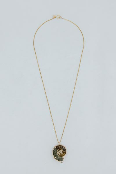 Wings Hawaii prong set ammonite fossil necklace in 14k gold filled 