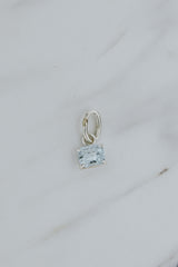 Wings Hawaii aquamarine necklace charm, prong-set in sterling silver. Fine jewelry handcrafted in Maui. Mix, match, customize modern charm jewelry at the Wings Hawaii Charm Bar. 