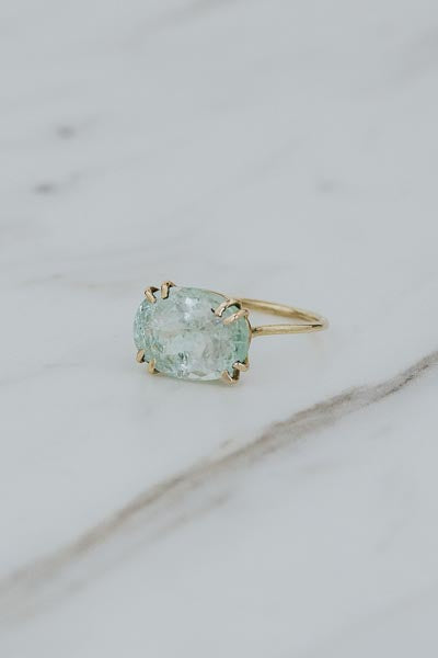 Double Prong Ring - Aquamarine | 14k