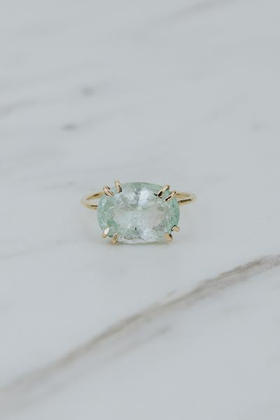 Double Prong Ring - Aquamarine | 14k