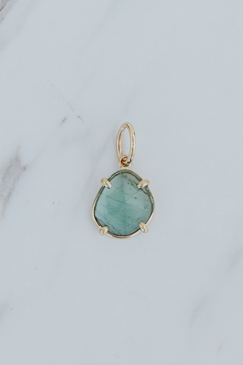 Wings Hawaii Blue Tourmaline Lyra Necklace Charm in 14k gold-filled. Fine jewelry handcrafted in Maui. 