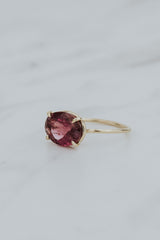 Wings Hawaii Halo ring – Pink Tourmaline in solid 14k yellow gold. Fine jewelry handcrafted in Maui. Oval-cut gemstone, single prong-set on delicate band.  thumbnail