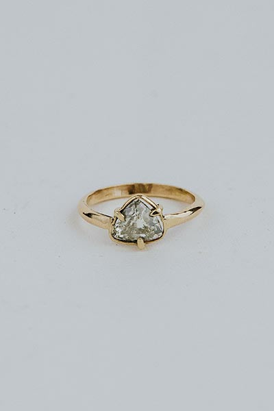 wings hawaii diamond trillion ring in solid 14k yellow gold. Fine jewelry handmade in Maui. Hawaii wedding rings, Maui bridal jewelry, unique engagement ring, one of a kind artisan handcrafted island jewelry