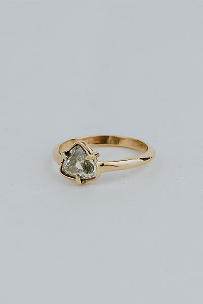 wings hawaii diamond trillion ring in solid 14k yellow gold. Fine jewelry handmade in Maui. Hawaii wedding rings, Maui bridal jewelry, unique engagement ring, one of a kind artisan handcrafted island jewelry