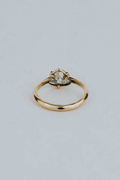 wings hawaii diamond trillion ring in solid 14k yellow gold. Fine jewelry handmade in Maui. Hawaii wedding rings, Maui bridal jewelry, unique engagement ring, one of a kind artisan handcrafted island jewelry