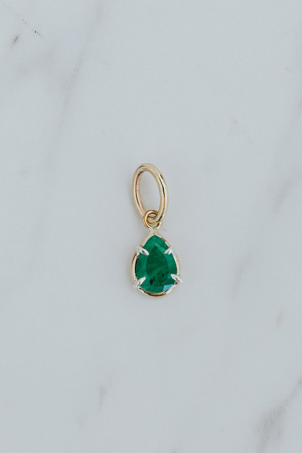 Wings Hawaii emerald green necklace charm in 14k gold-filled and sterling silver mixed metals. Fine jewelry handcrafted in Maui. 