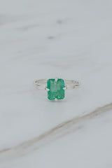 Wings Hawaii Geo ring with emerald in sterling silver. Fine jewelry handmade in Maui.  thumbnail