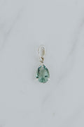 Wings Hawaii fluorite necklace charm pendant in sterling silver. Aqua blue, ocean green teardrop gemstone. Fine jewelry handcrafted with aloha in Maui. 