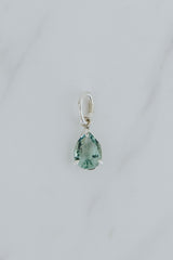 Wings Hawaii fluorite necklace charm pendant in sterling silver. Aqua blue, ocean green teardrop gemstone. Fine jewelry handcrafted with aloha in Maui.  thumbnail