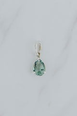 Wings Hawaii fluorite necklace charm pendant in sterling silver. Aqua blue, ocean green teardrop gemstone. Fine jewelry handcrafted with aloha in Maui. 