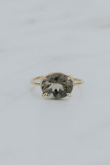 Wings Hawaii Halo ring – Green Tourmaline in solid 14k yellow gold. Fine jewelry handcrafted in Maui. Oval-cut gemstone, single prong-set on delicate band. Made in Hawaii gifts.  thumbnail
