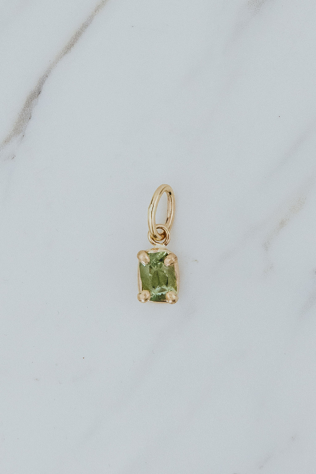 Wings Hawaii Green Tourmaline necklace charm 14k yellow gold-fill. Fine jewelry handcrafted in Maui. Charm Bar collection, modern charm necklaces made in Hawaii