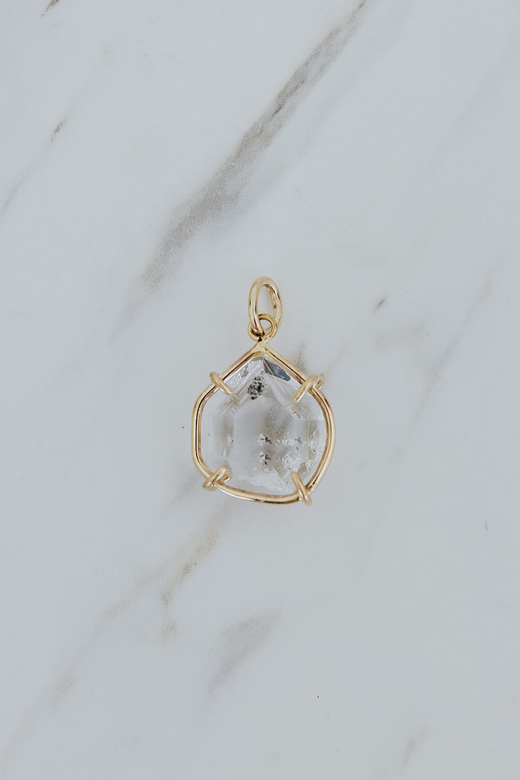 Wings Hawaii prong set Herkimer Diamond crystal necklace charm pendant in 14k gold-fill. Fine jewelry expertly handcrafted in Maui. Modern charm necklaces made in Hawaii