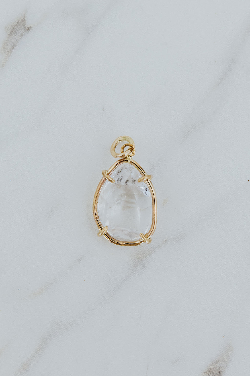 Wings Hawaii prong set Herkimer Diamond crystal necklace charm pendant in 14k gold-fill. Fine jewelry expertly handcrafted in Maui. Modern charm necklaces made in Hawaii