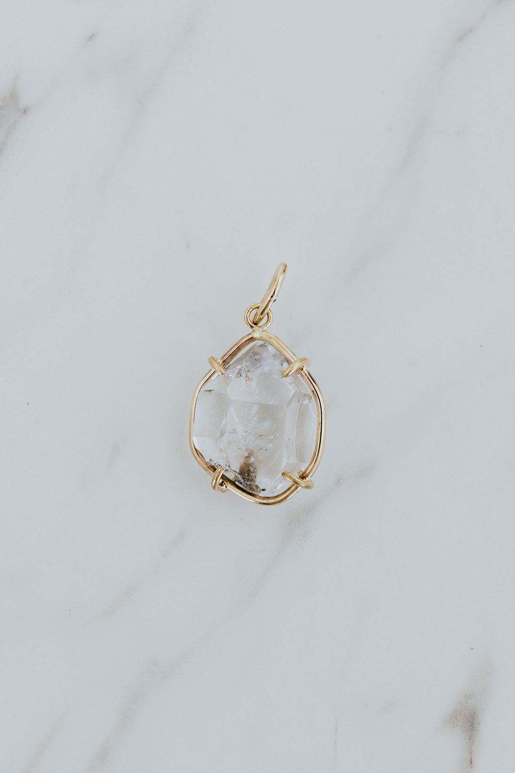 Wings Hawaii prong set Herkimer Diamond crystal necklace charm pendant in 14k gold-fill. Fine jewelry expertly handcrafted in Maui. Modern charm necklaces made in Hawaii