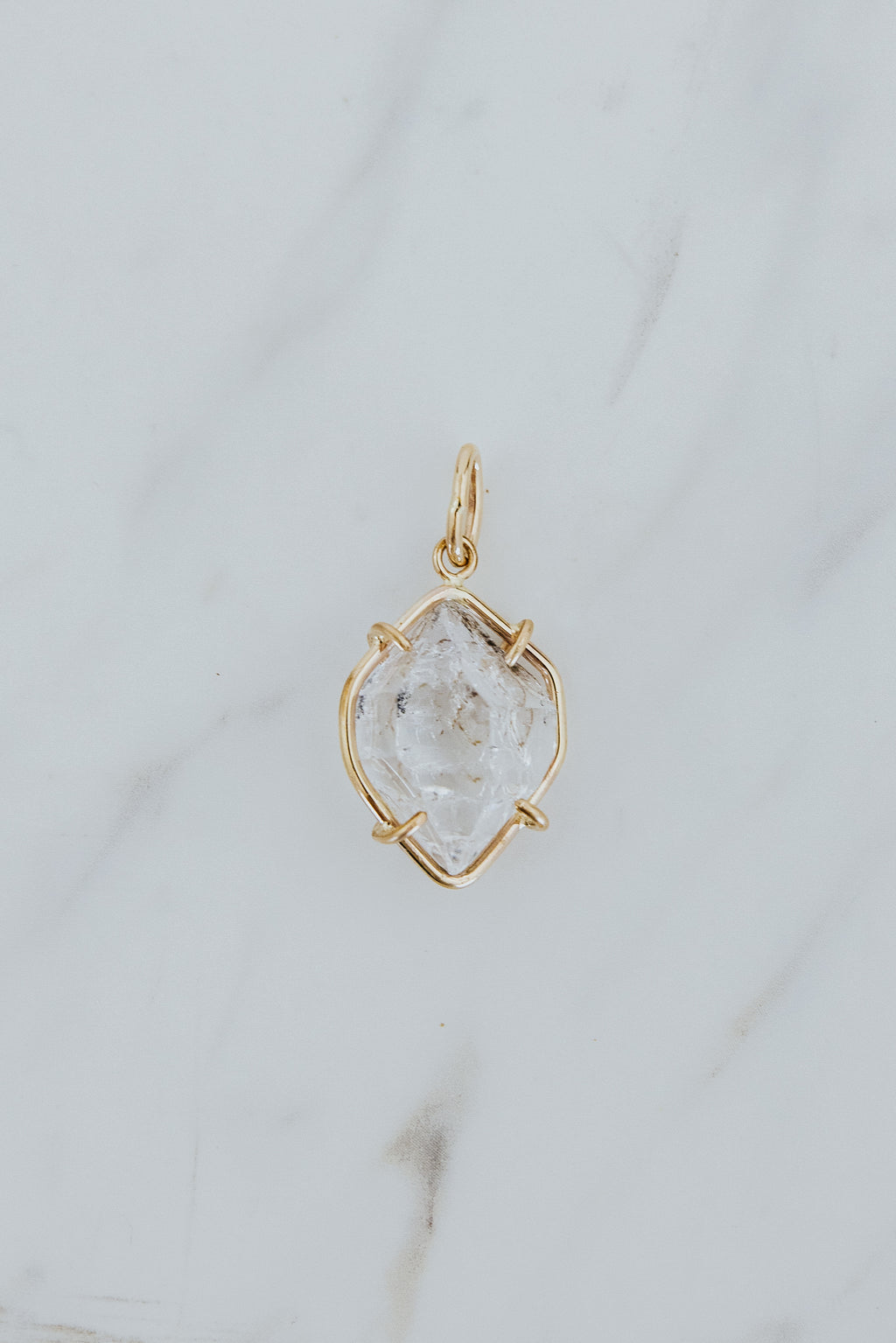 Wings Hawaii prong set Herkimer Diamond crystal necklace charm pendant in 14k gold-fill. Fine jewelry expertly handcrafted in Maui. Modern charm necklaces made in Hawaii