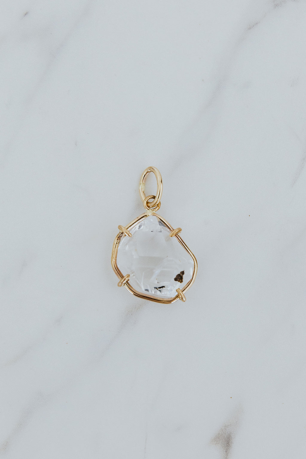 Wings Hawaii prong set Herkimer Diamond crystal necklace charm pendant in 14k gold-fill. Fine jewelry expertly handcrafted in Maui. Modern charm necklaces made in Hawaii