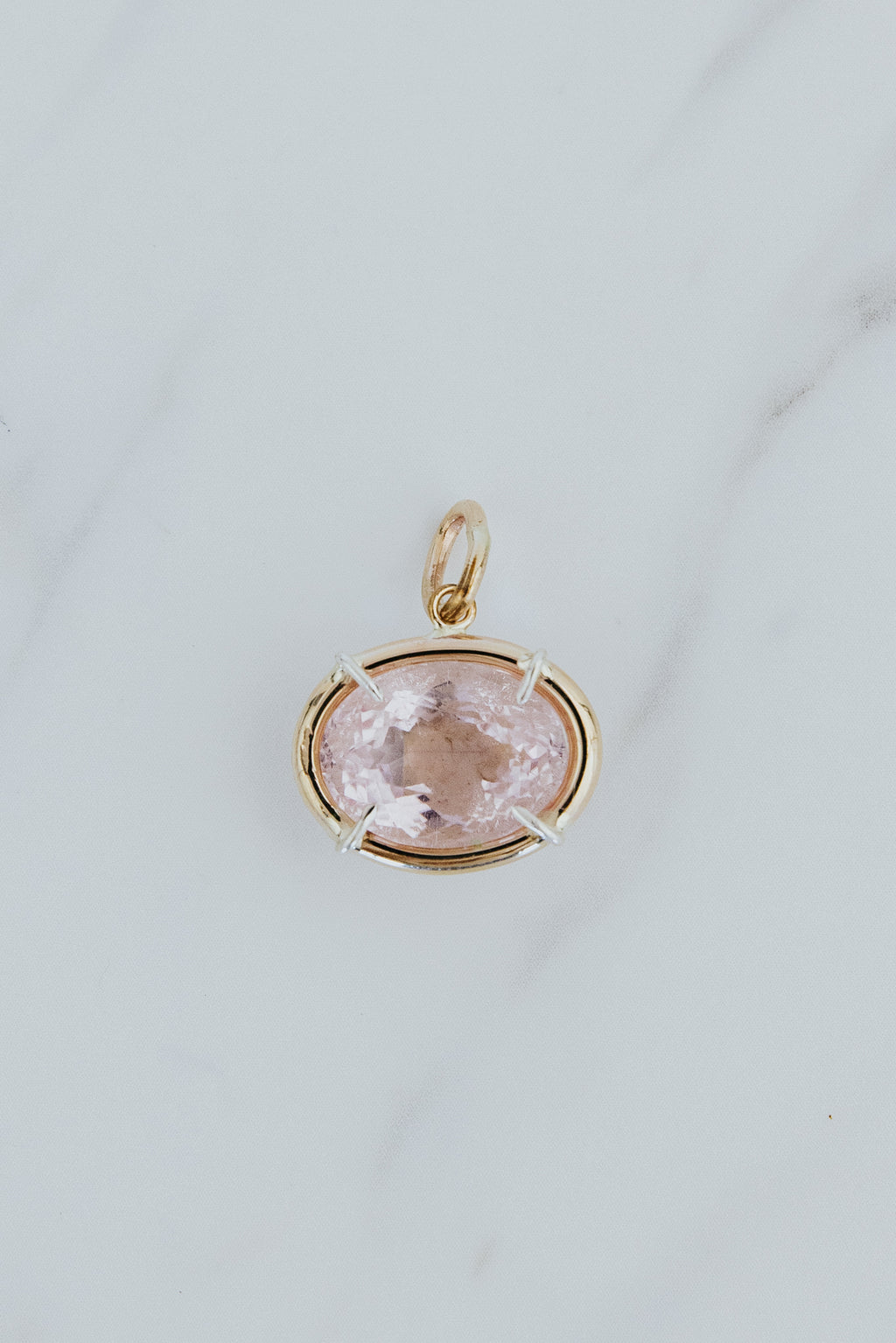 Wings Hawaii Morganite necklace charm in 14k gold-filled and sterling silver mixed metals. Fine jewelry handmade in Maui. 